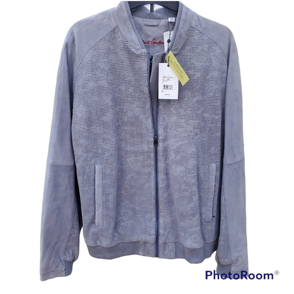 Men's Robert Graham XL suede perforated bomber jacket Gray leather camo - Picture 2 of 13